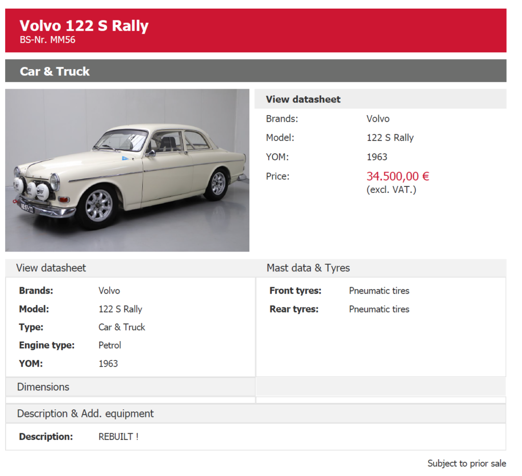 1963 Volvo 122S Rally